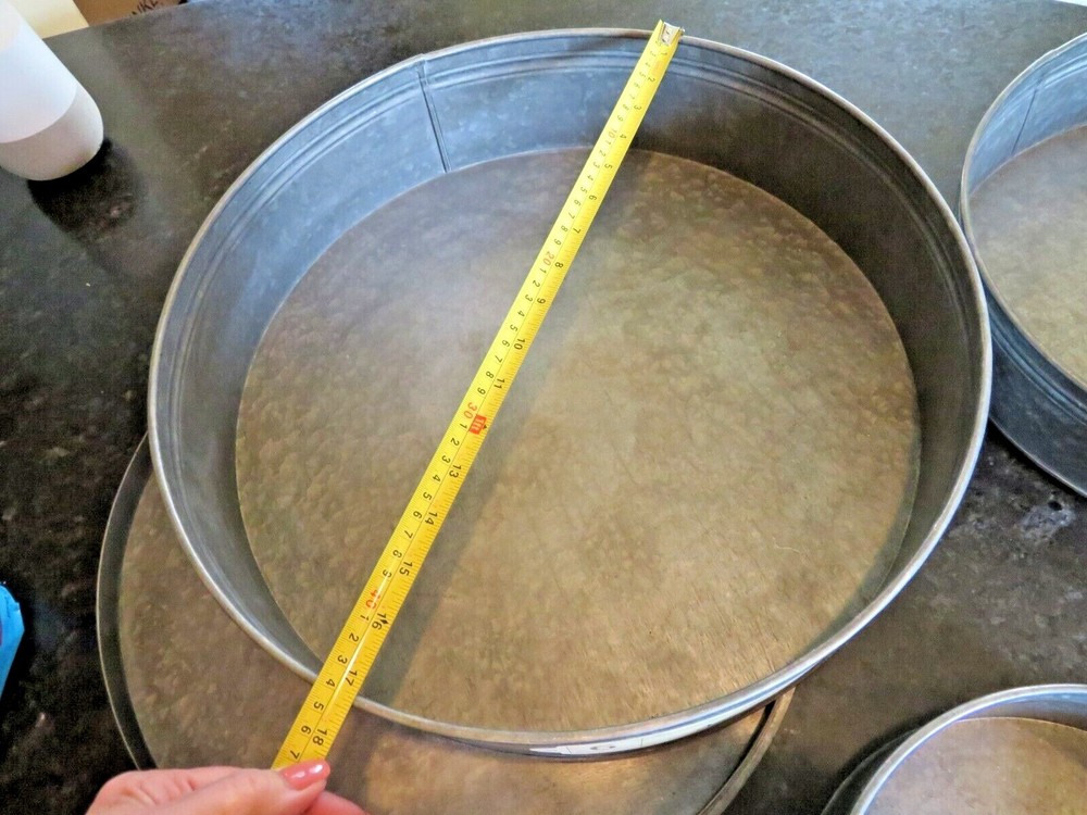 Vintage LOOKING SET 3 Round Stacking Galvanized Tins HUGE 17"