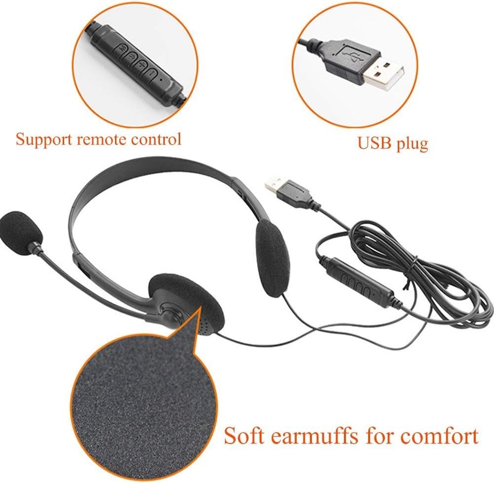 USB Headset Headphone Microphone Noise Cancelling For PC Computer Call Chat Lot