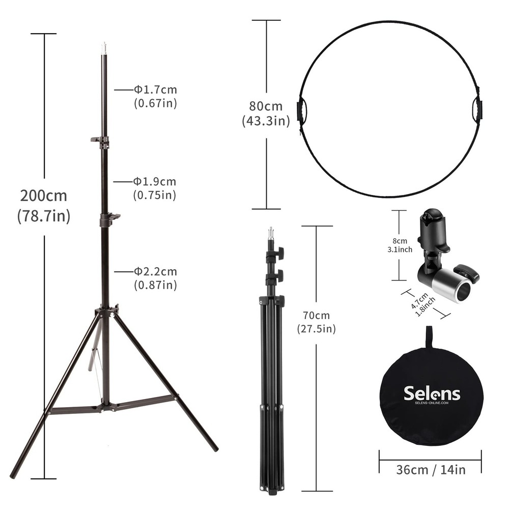 Selens Handle Round 32in Reflector Stand Kit, black, white, gold, silver