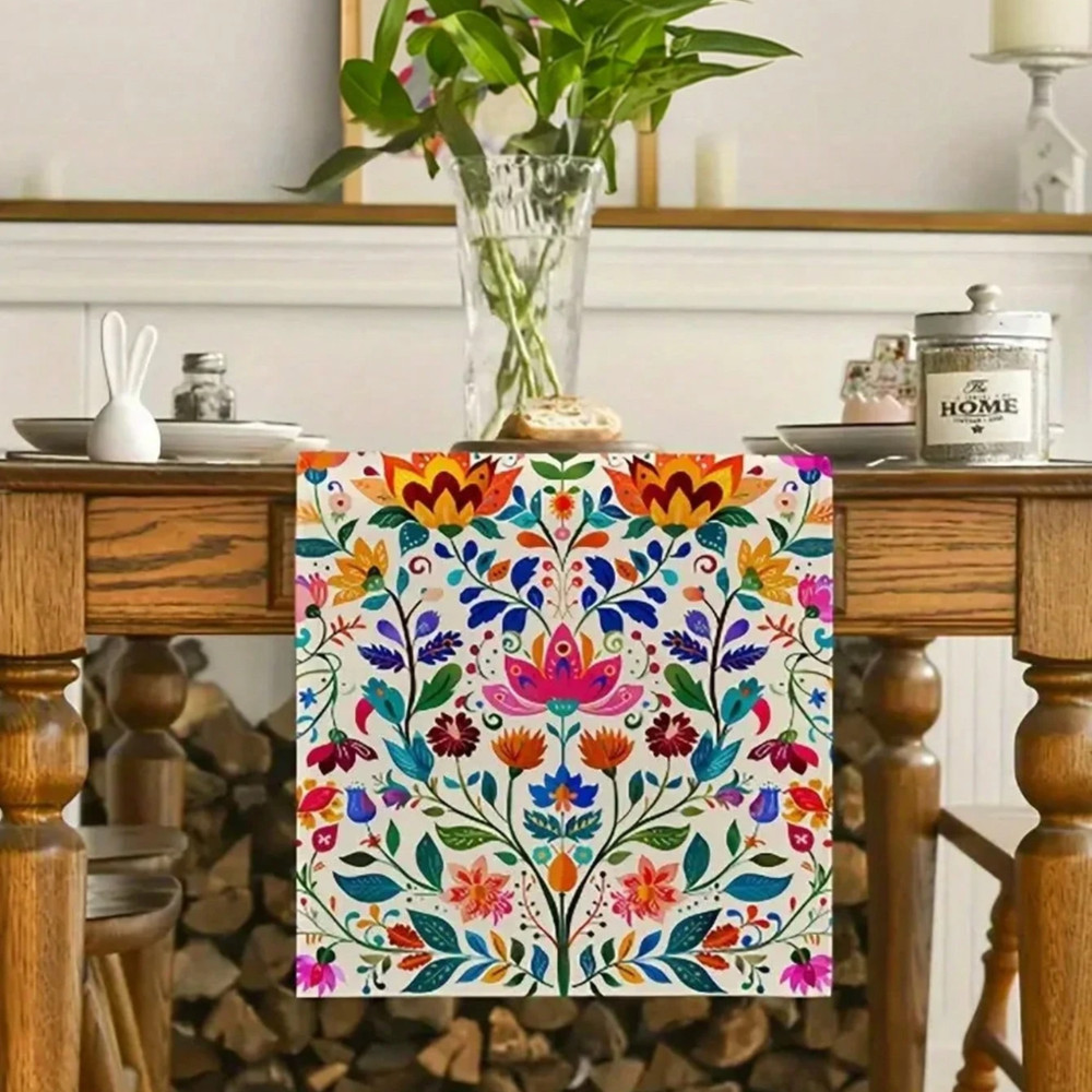Thanksgiving Fall Decor Table Runner Autumn Pumpkin Bird Leaf Pattern Tablecloth