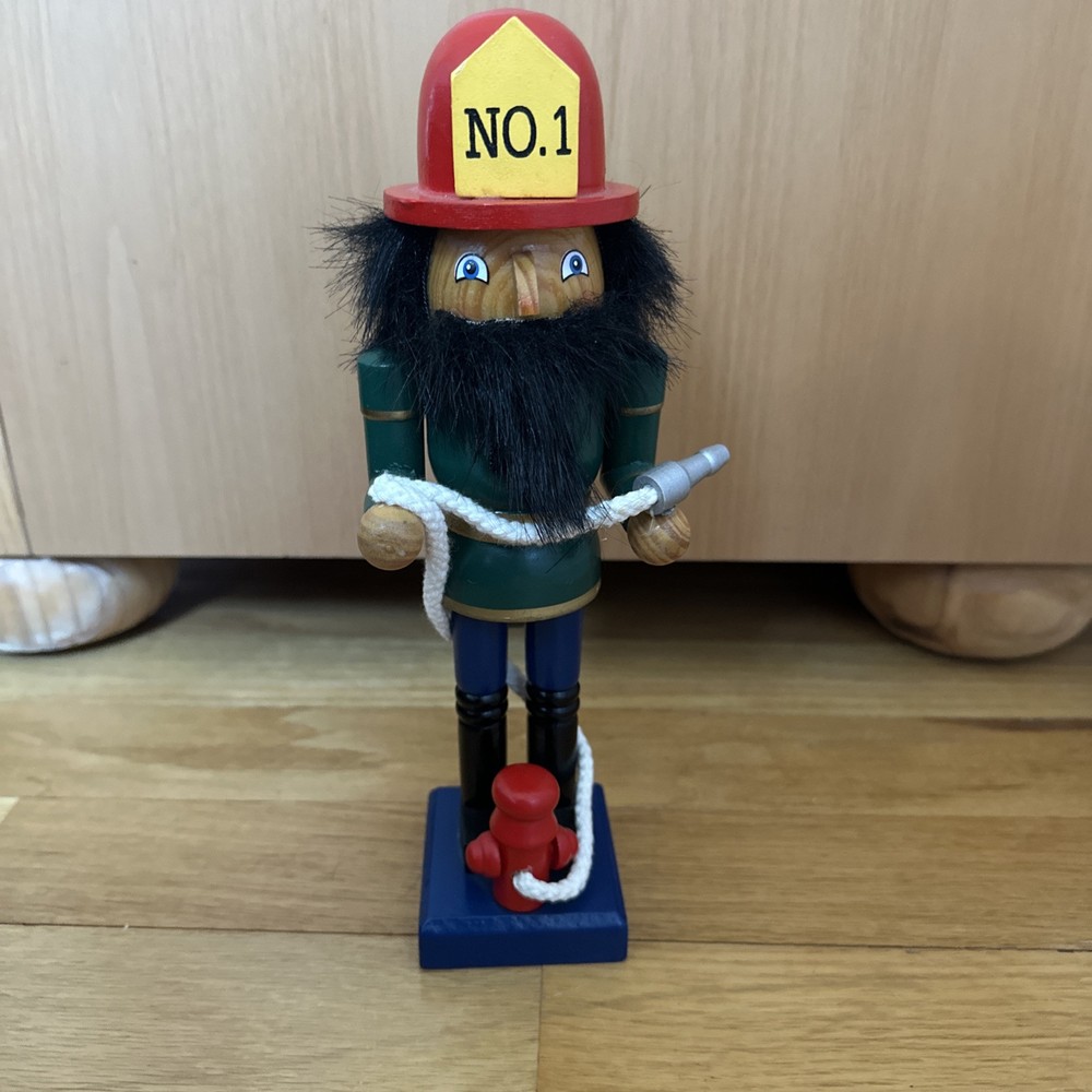 Fireman Nutcracker 10" Tall with Fire Hydrant and Fire Hose