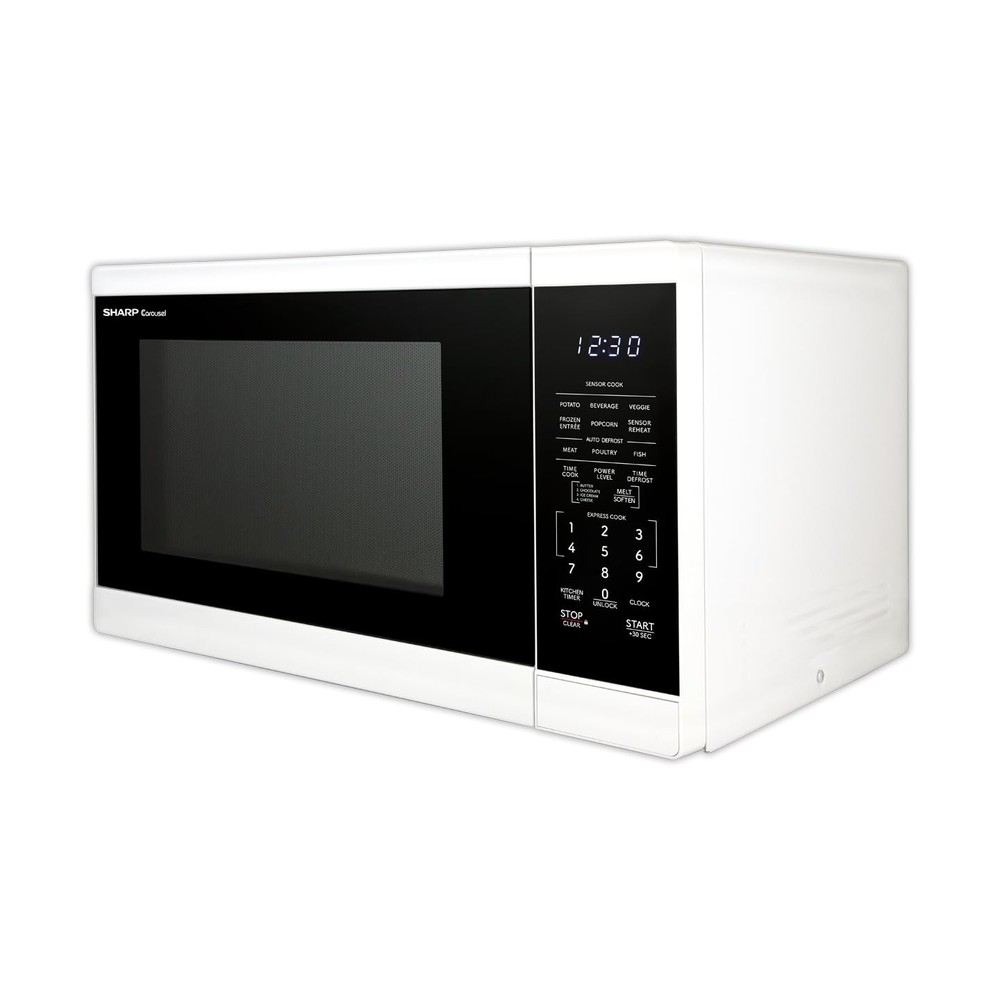 Sharp 1.4 Cu Ft Microwave Oven 1100 Watts Black White Led Display Sensor Cook