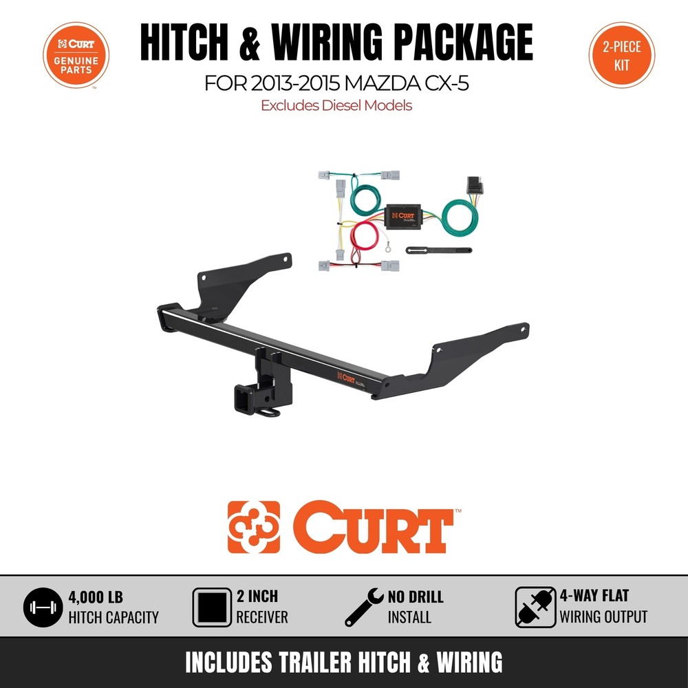 Curt Class 3 Trailer Hitch & Wiring Harness Bundle for 2013-2015 Mazda CX-5
