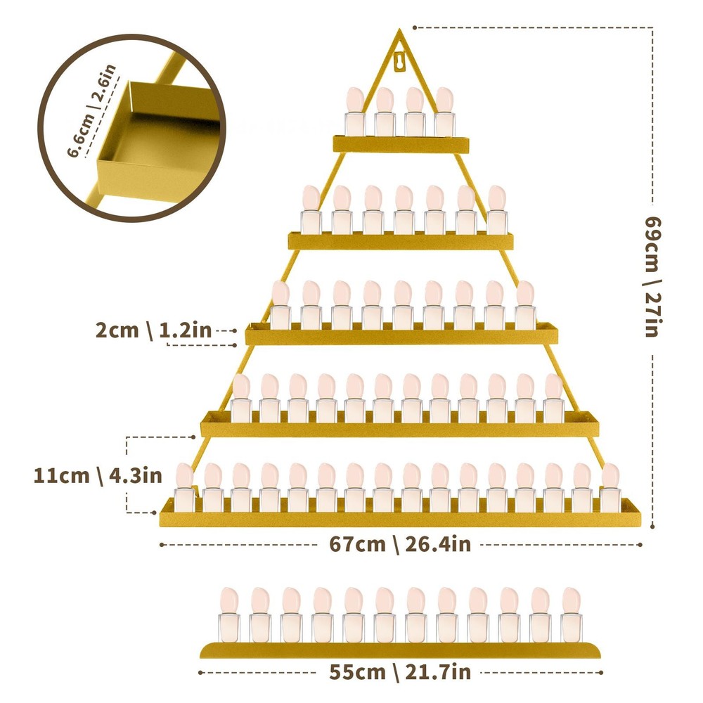 10 Pcs Set Triangular Nail Polish Racks Wall-mounted Cosmetics Display Rack Gold