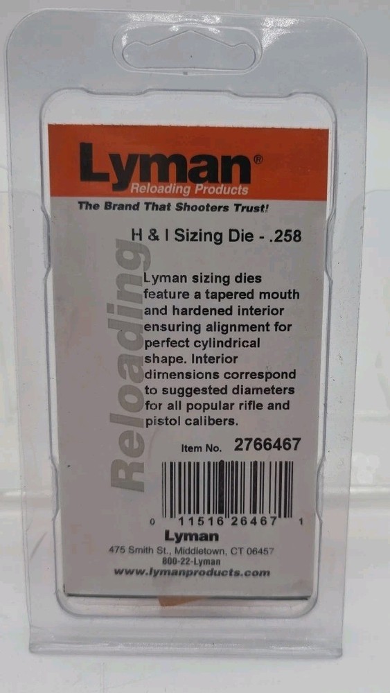 Lyman H & I Sizing Die .258 Diameter Sizer Die Reloading New