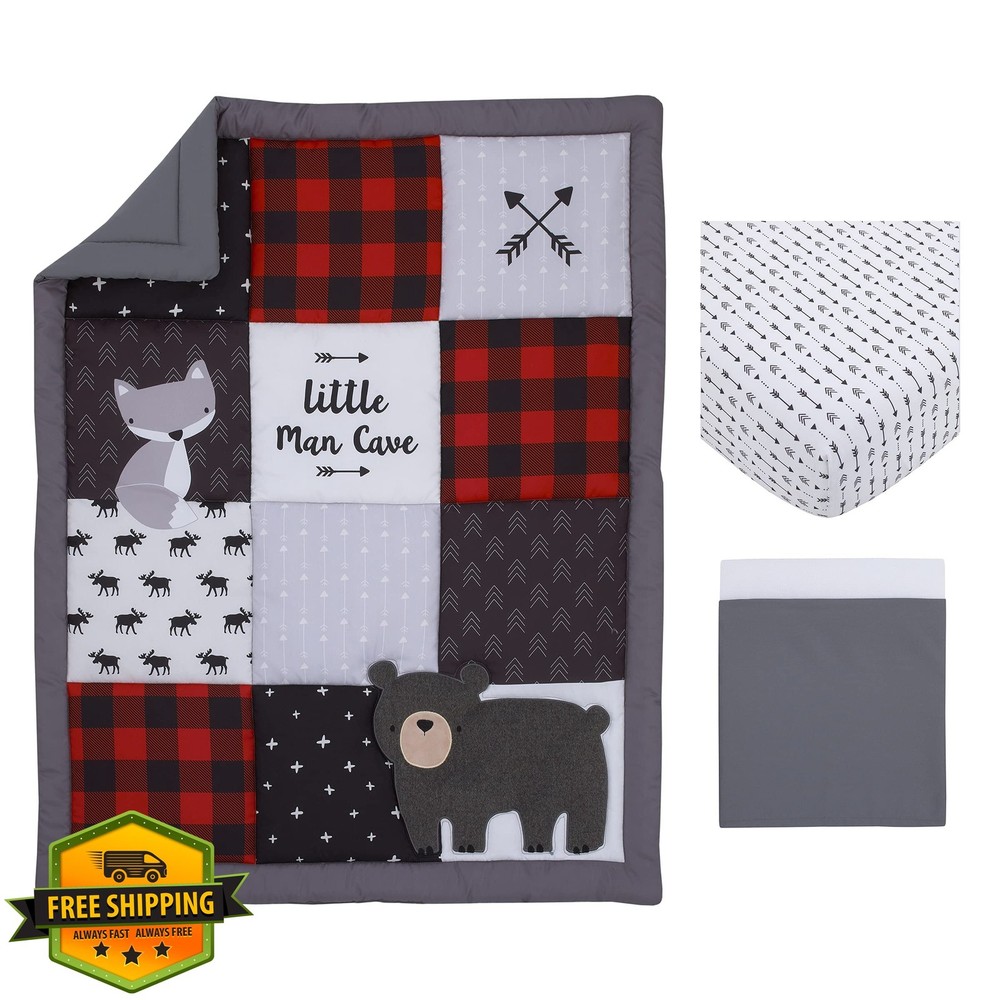 Little Love Bear Fox Moose 3pc Crib Bedding Set