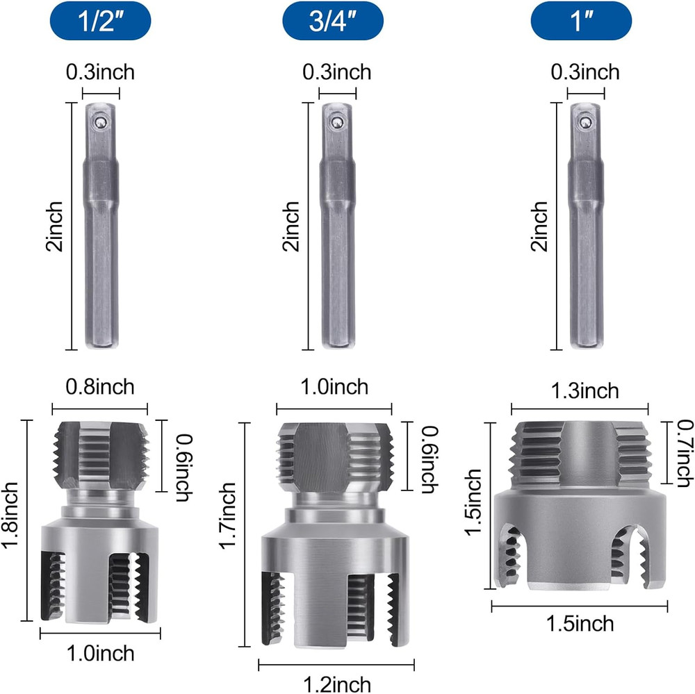 3PCS PVC Pipe Threader Kit - Dual-Function Internal & External Pipe Threading To