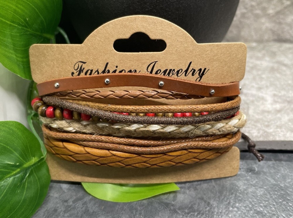 3 PC PU Leather Punk Bracelet Stackable Adjustable Tie New Free Ship B3333