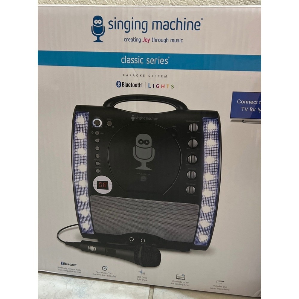 Singing Machine SML343BTBK Bluetooth CD+G Karaoke System with LED Disco Lights
