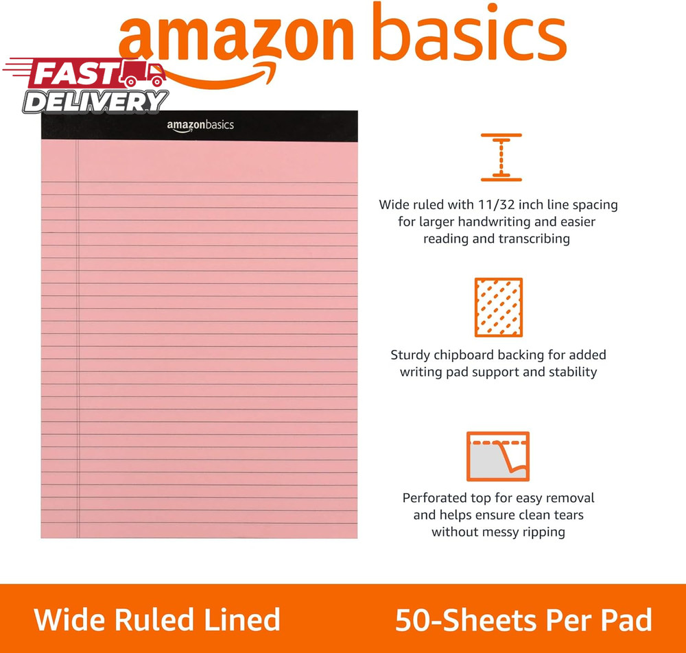 Amazon Basics Wide Ruled Lined Writing Note Pads with Sturdy Back, 8.5" X 11.75"