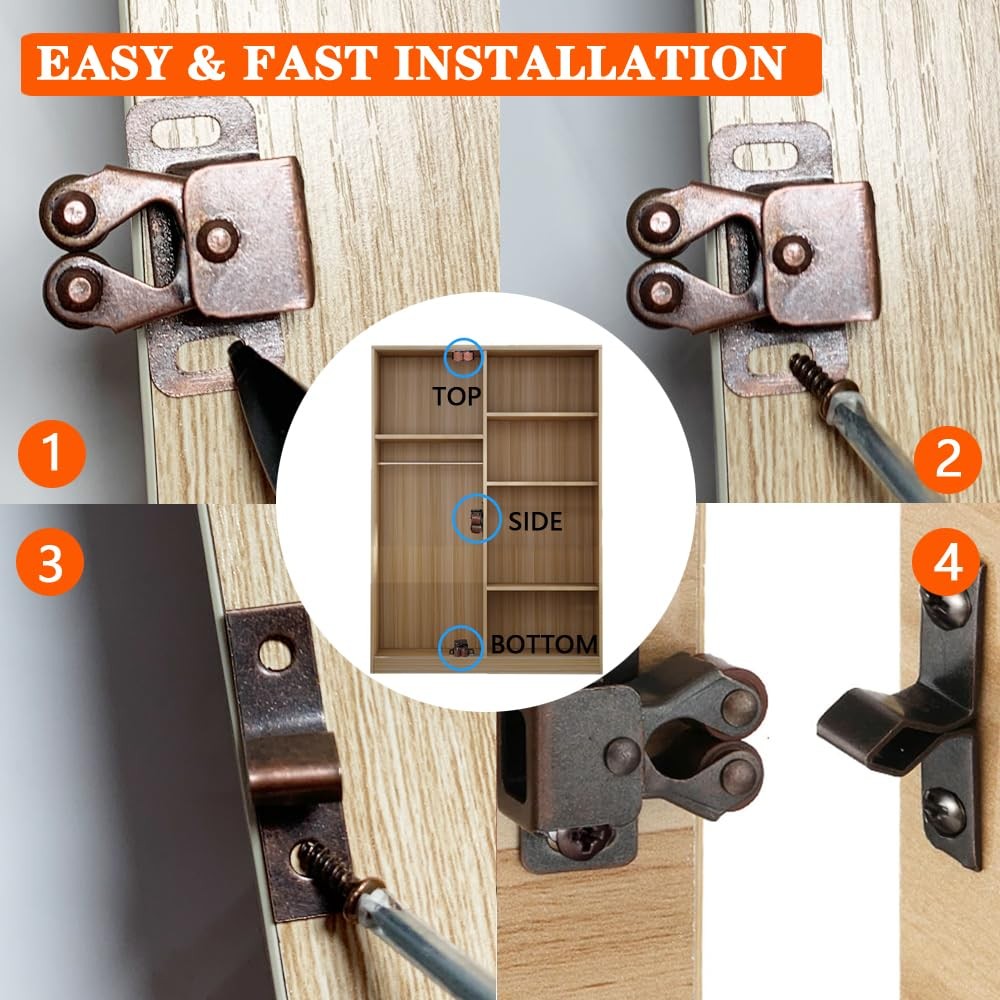 2 Pack Cabinet Latch Double Roller Catch for Cupboard Closet Door...