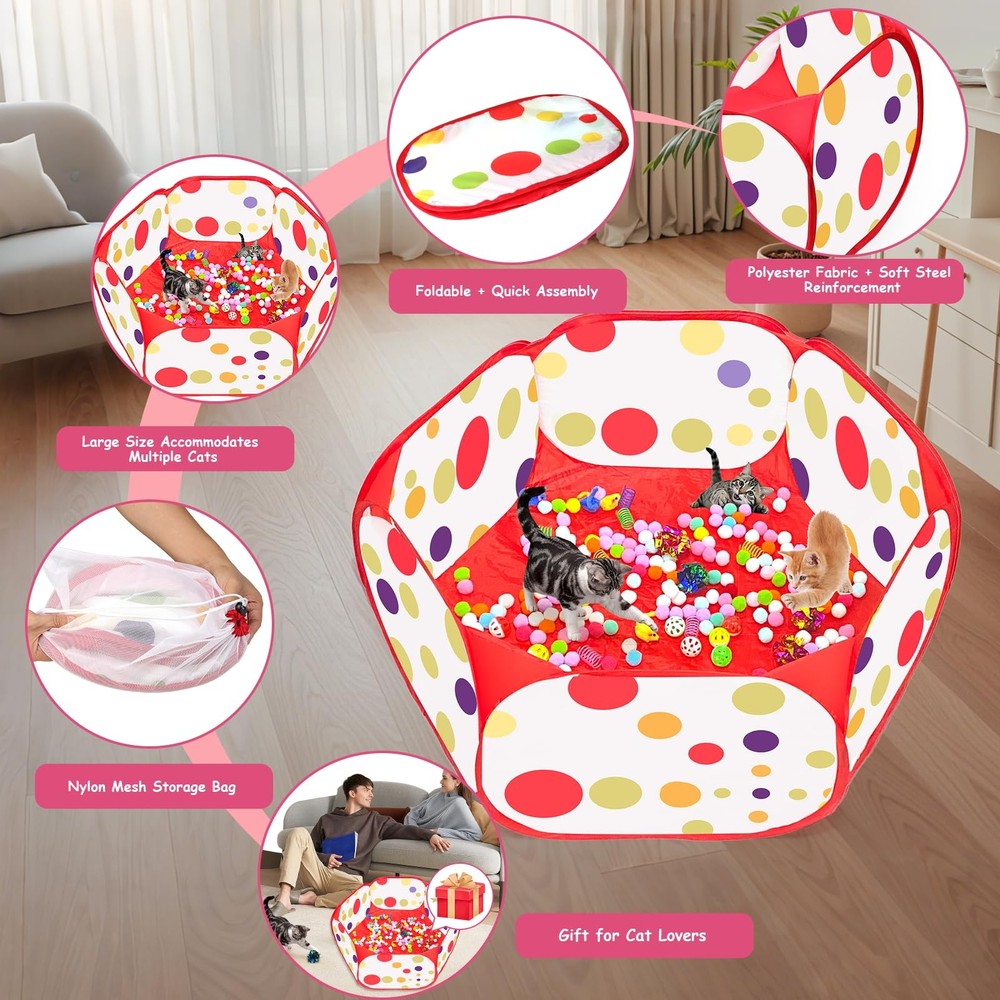 Cat Ball Pit for Cats, Include 226 Pcs Interactive Toy Indoor Red