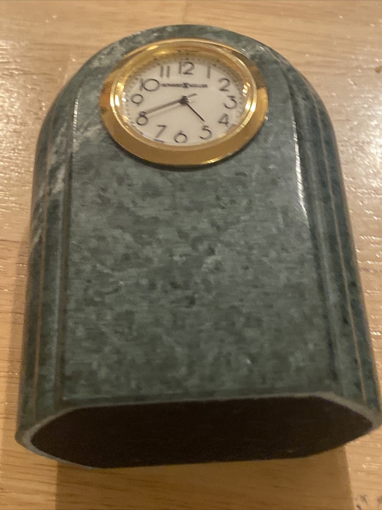 Howard Miller Green Marble Brass Mini Clock Desk Clock