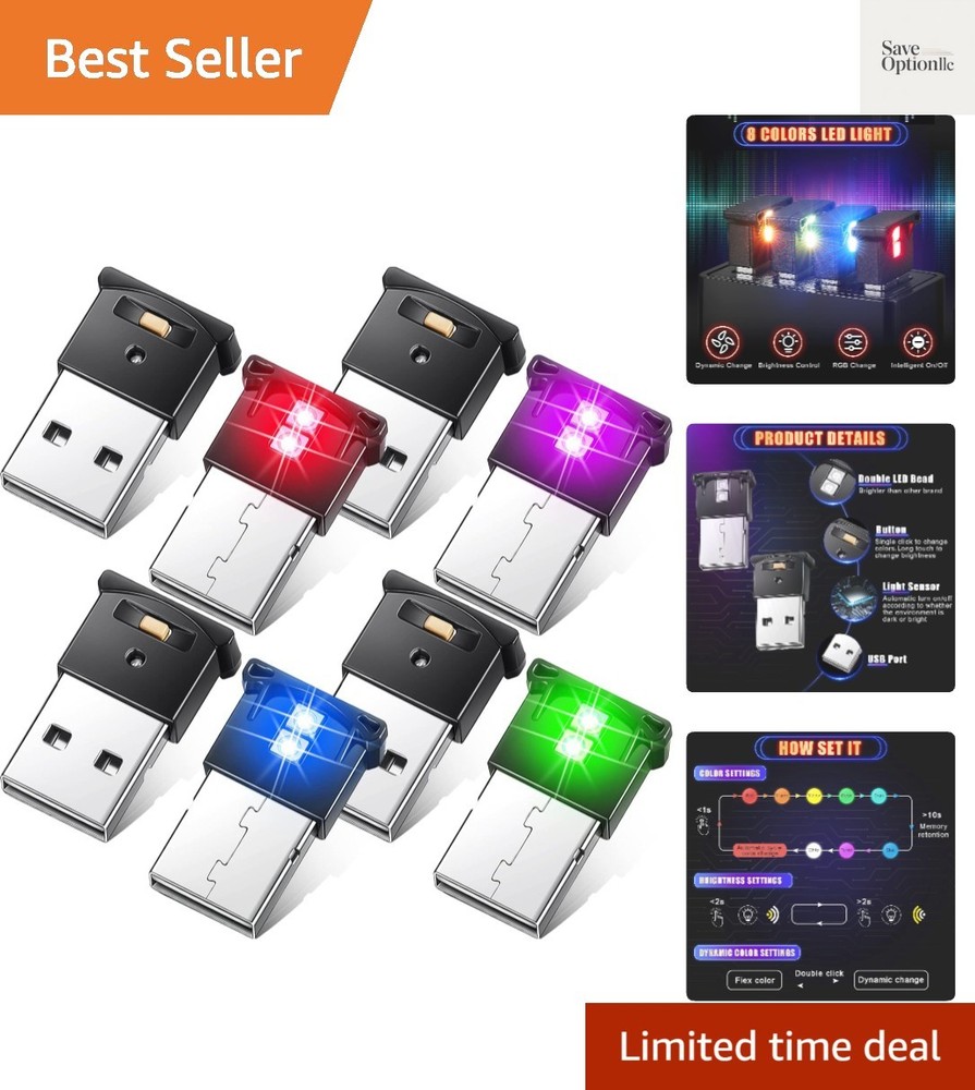 2 Pieces Mini USB LED Light, Car LED Interior Lighting 5v Smart USB Atmospher...