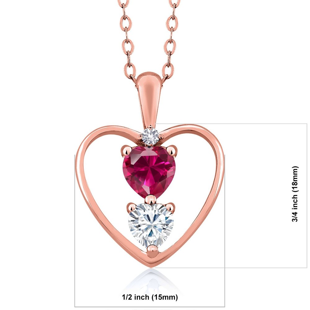 18K Rose Gold Plated Silver Created Ruby White Moissanite and White Created