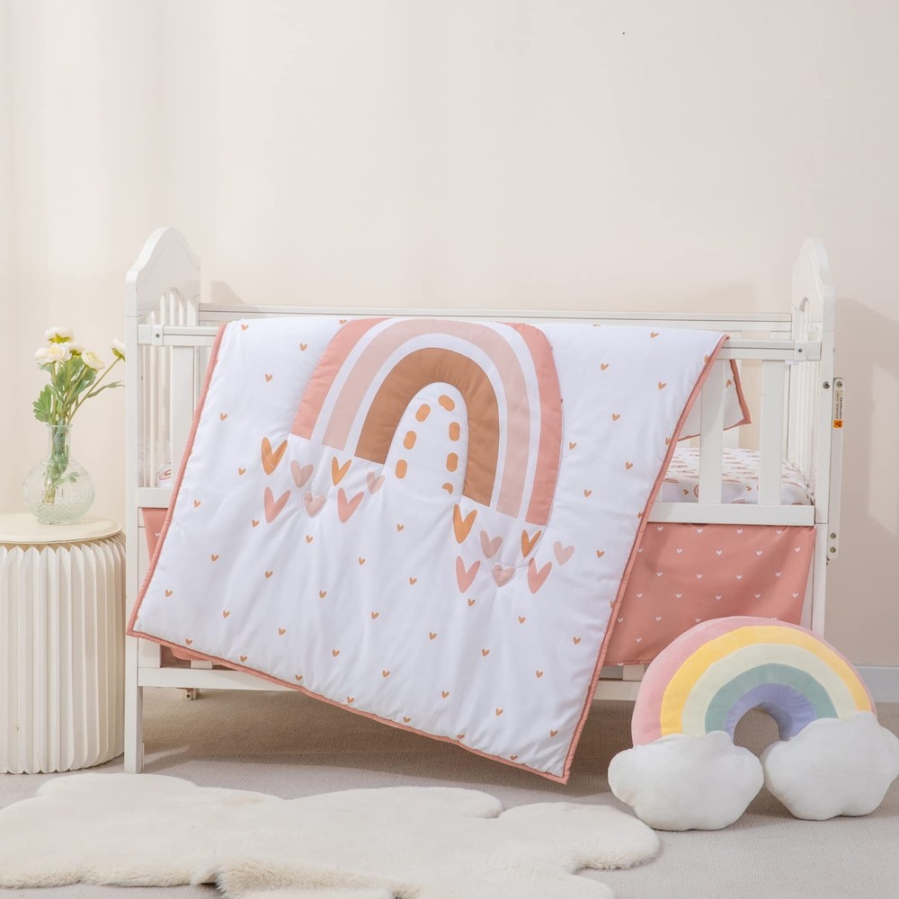 3 Piece Rainbow Boho Crib Bedding Set - Standard Size Nursery Bedding for Boy...
