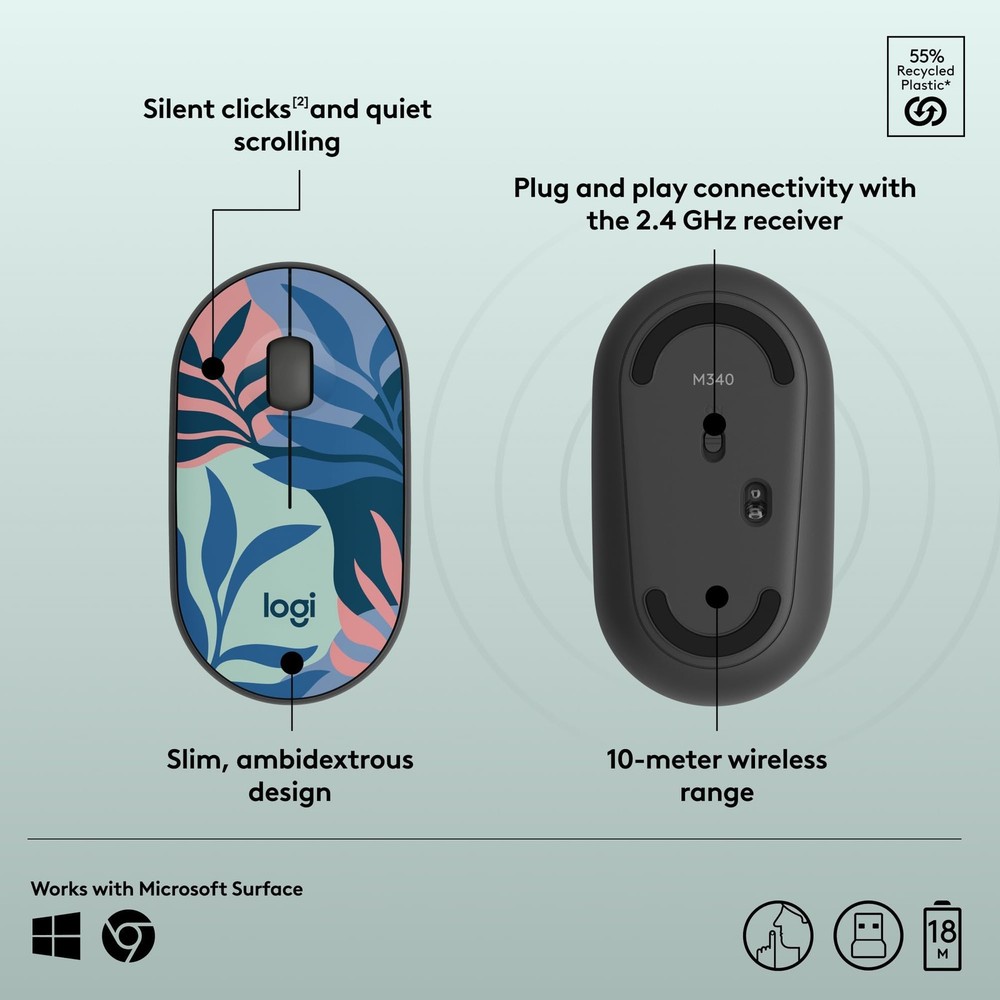 Logitech M340 Wireless Mouse with Limited Edition Prints, USB Receiver and Silen