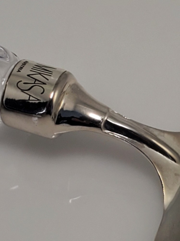 Mikasa Cake Pie Server Knife with Crystal Handle Silver Plated Rousseau Pattern