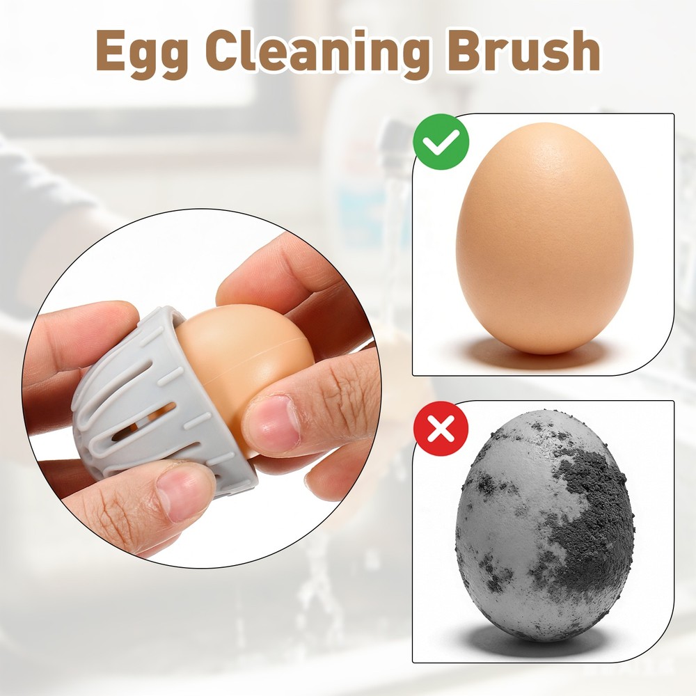 Egg Cleaning Brush Silicone Egg Washer Rotating Scrubber Tools Gray