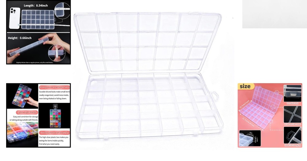 Elegant 28-Compartment Bead Organizer Box - Clear Durable Plastic Storage