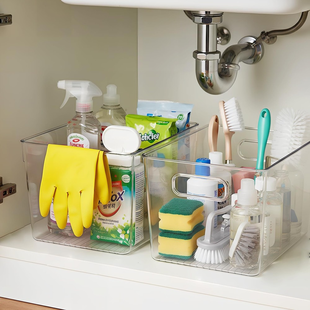 6 Pack Clear Stackable Storage Bins with Lids, Large Plastic Pantry Organizer...