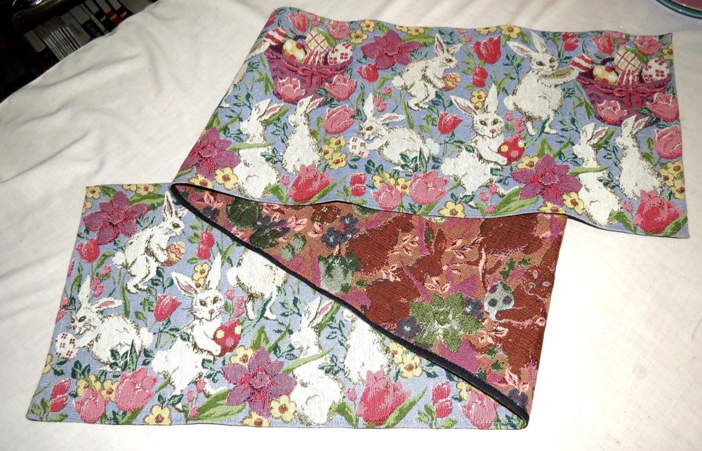 Tapestry 72 x 12.75 inch Easter Table Runner White Rabbits Eggs Flowers