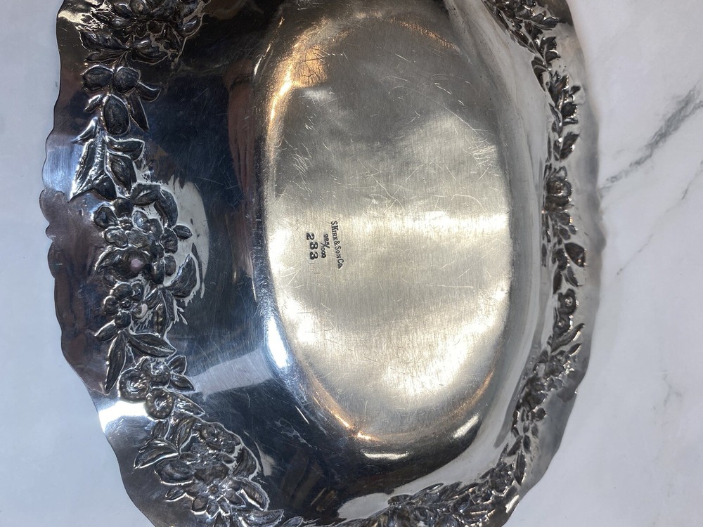 Vintage S. Kirk & Son Repousse Sterling Silver Oval Fruit Dish cd