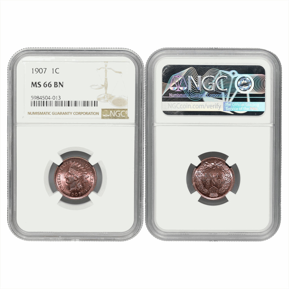 1907 Indian Head Cent 1C NGC MS 66 BN