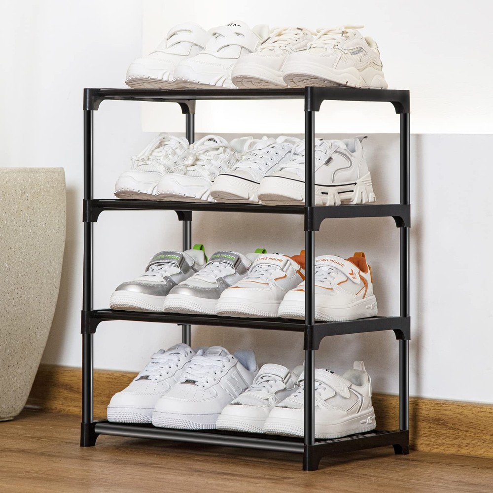Stackable Small Shoe Rack for Closet 4 Tier, Sturdy Shoe Rack Organizer for F...