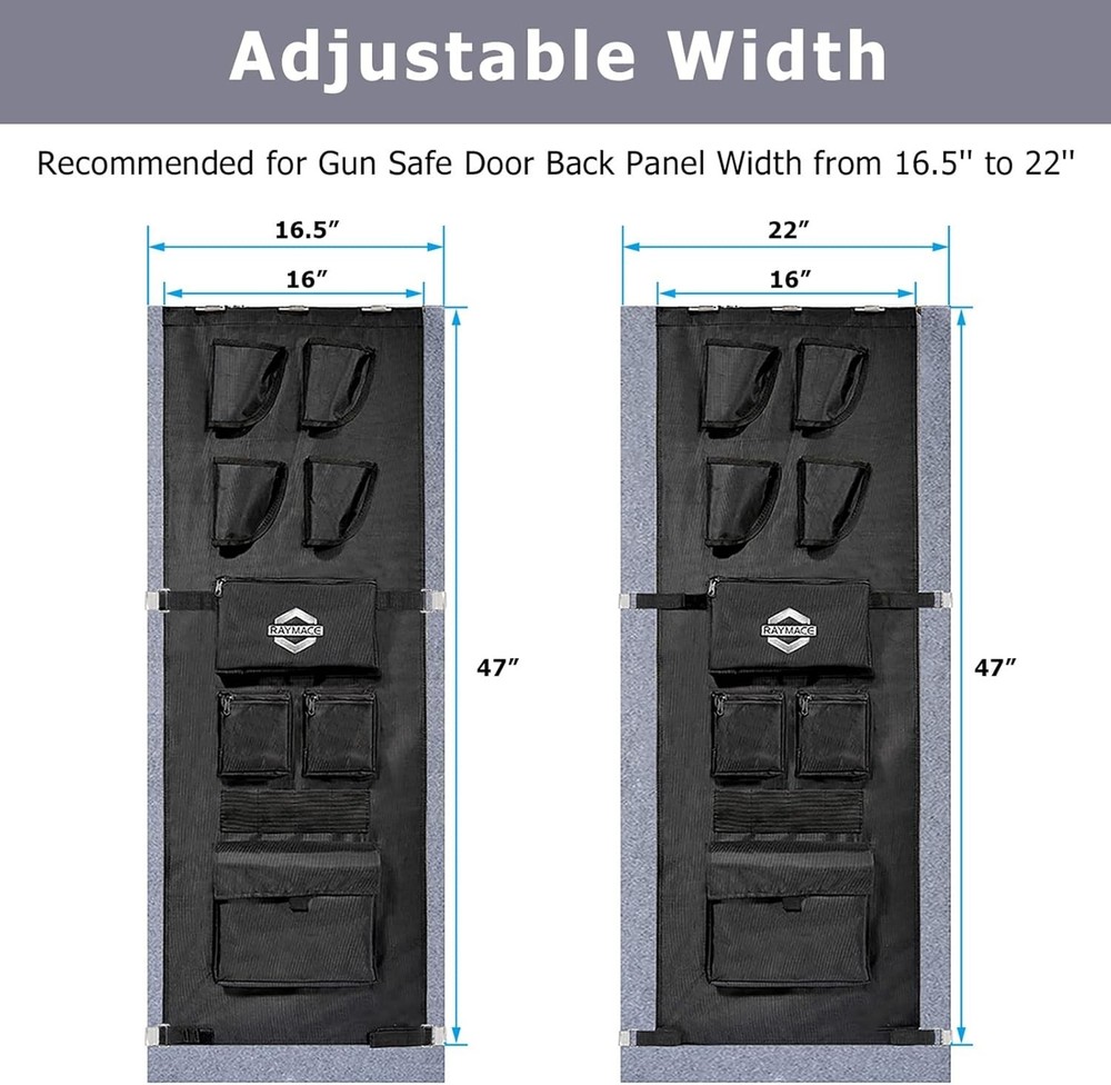 Gun Safe Door Panel Organizer Adjustable w Pistols holsters Documents Storage