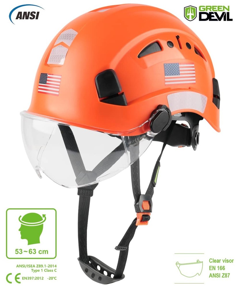 GREEN DEVIL Safety Helmet Hard Hat with Visor Chinstrap Adjustable ... Fast Ship