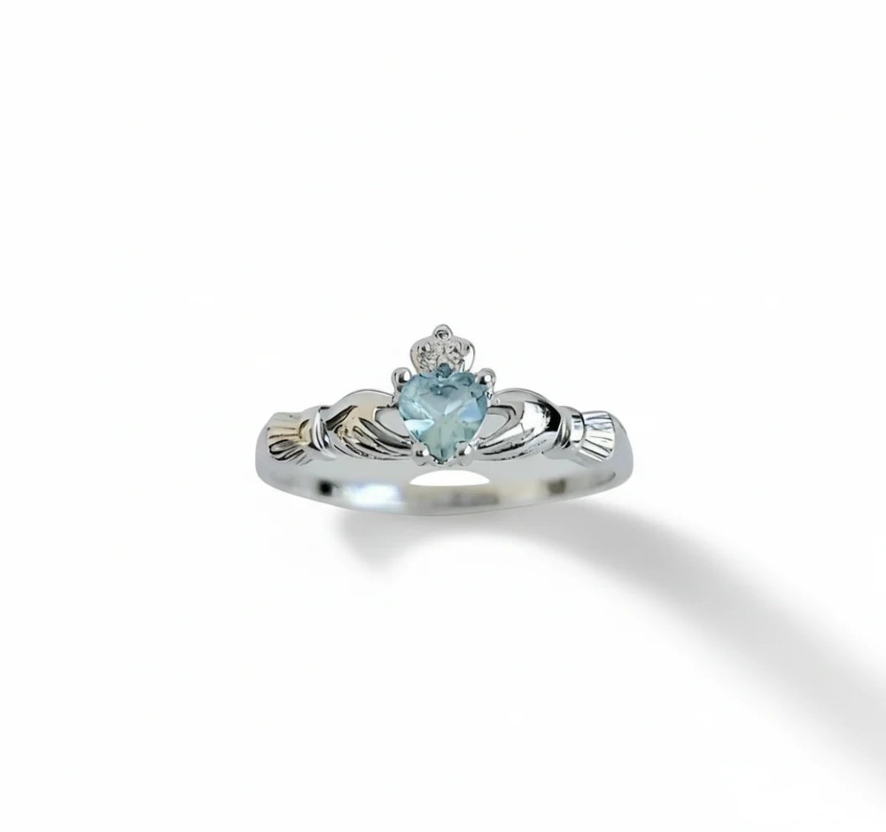 Sterling Silver Claddagh Aquamarine Ring