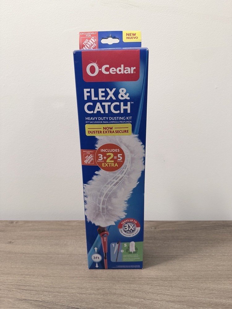 O-Cedar Flex & Catch Heavy Duty Dusting Kit, 5 Refills, 3 ft Plastic Handle