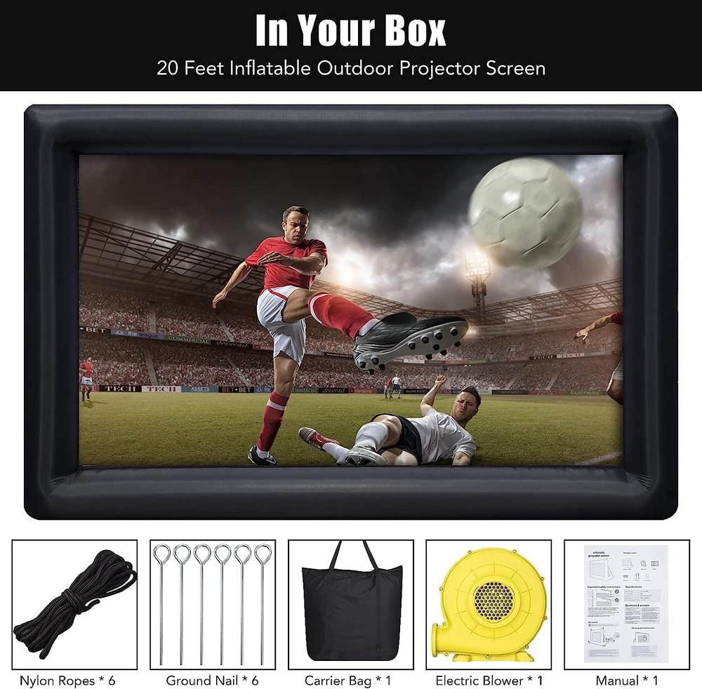 Inflatable Projector Screen, 20FT Portable Blow Up Outside Projector Screen, ...