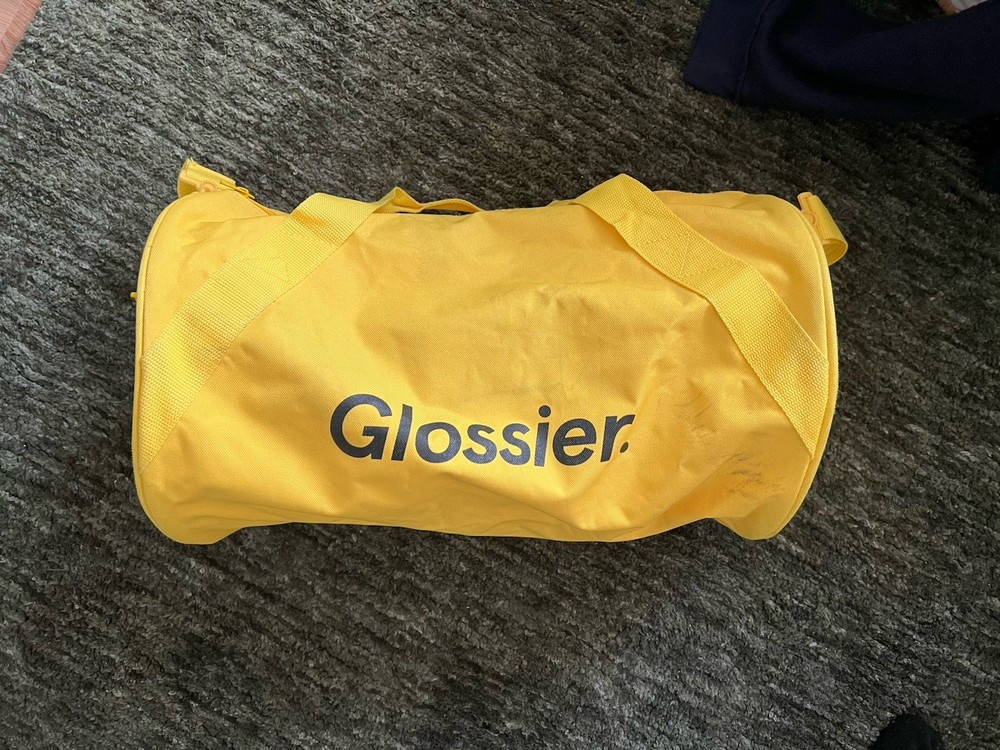 Glossier Yellow Medium Duffle Gym Bag Zip Closure Adjustable Strap Polyester