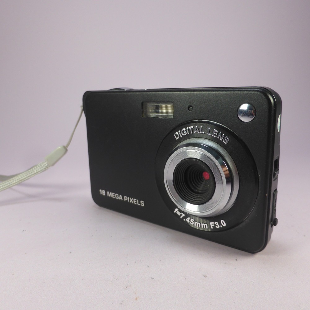 18.0MP Unbranded Compact Digital Camera Black Tested With Charger