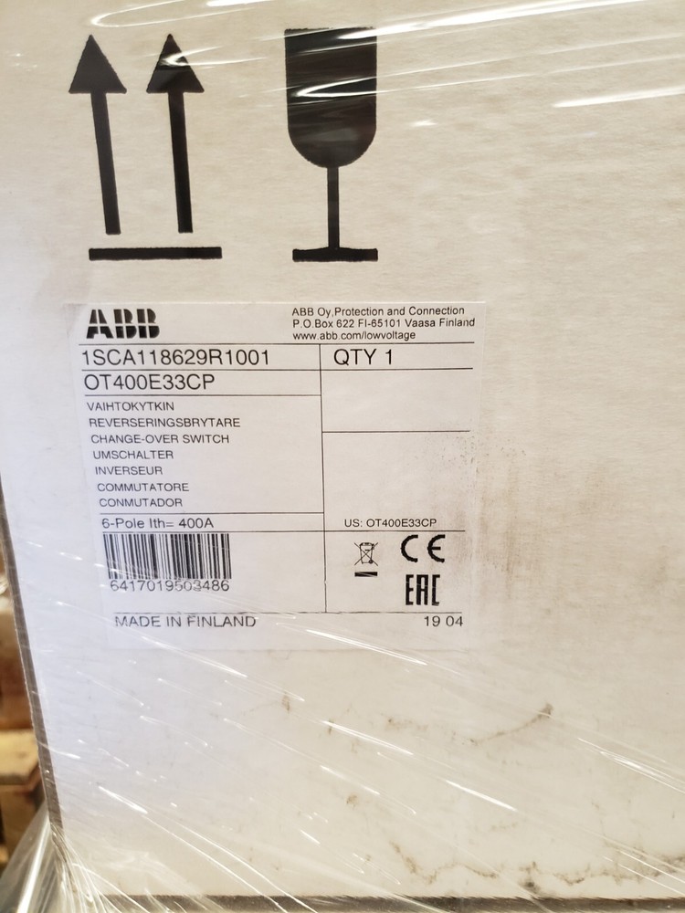 NEW ABB OT400E33CP 400A, 6 pole manual change-over switch