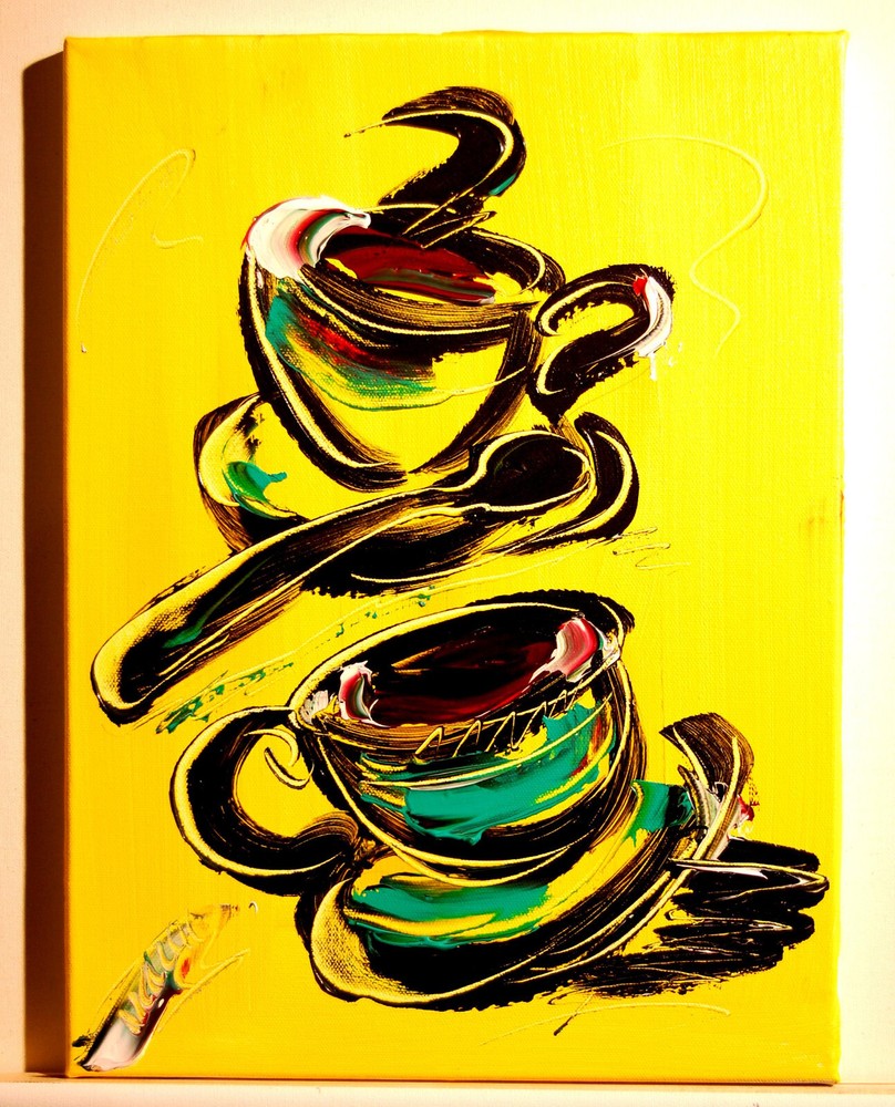 IMPRESSIONIST MODERN ART STRETCHED CANVAS  MUSIC COFFEE LANDSCAPE