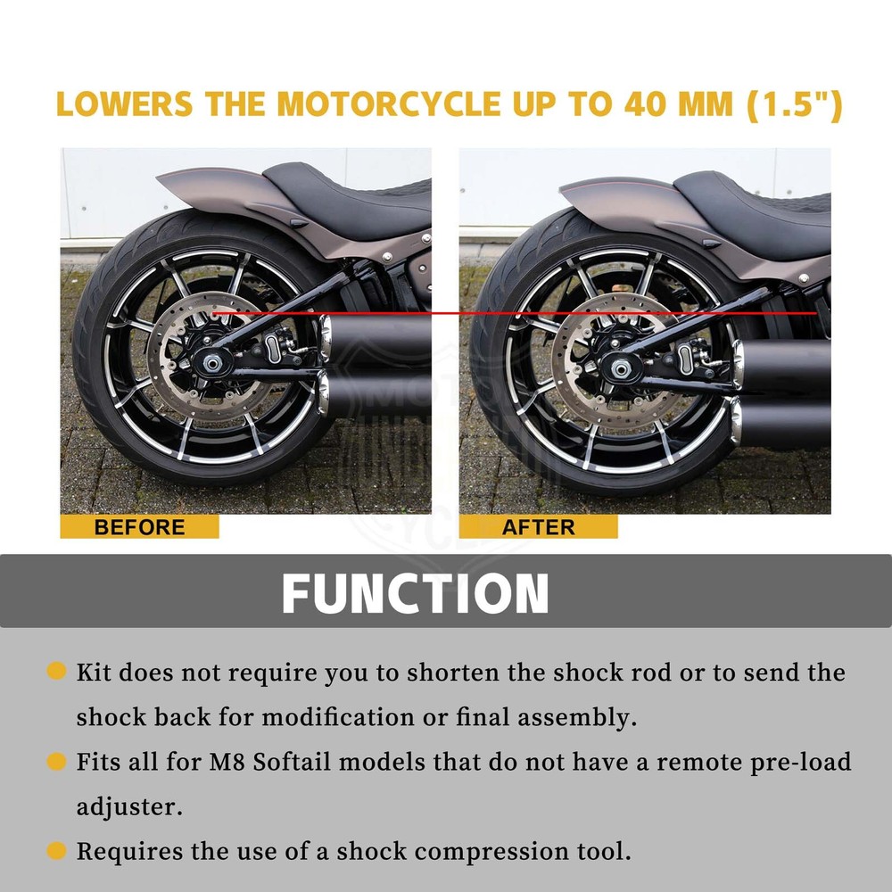 For Harley M8 Softail Models Shock Lowering Kit Without Remote Pre-load Adjuster