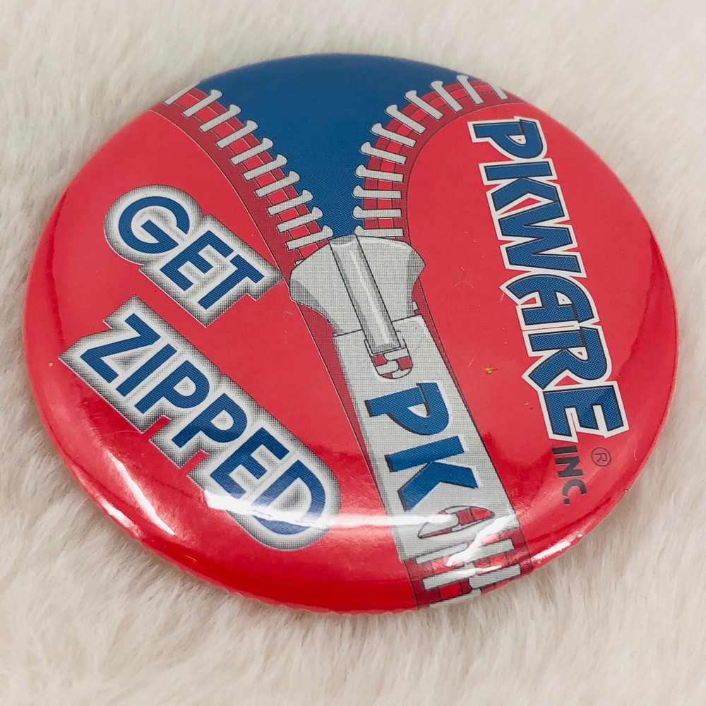 Vtg PKWARE PK Get Zipped Computer Securtity Advertising Button Pin