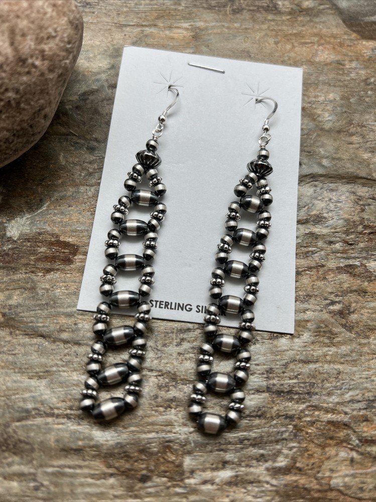 Sterling Silver Pearls Bead Earrings.