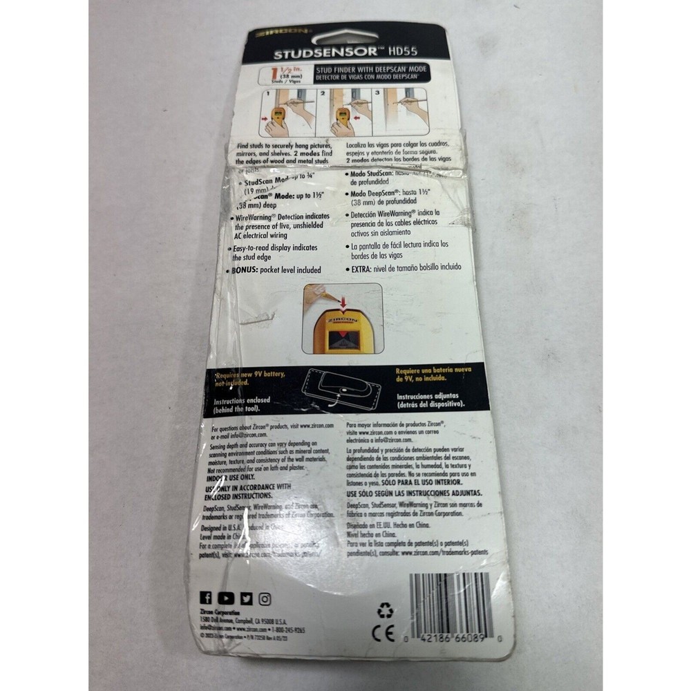 Zircon Studsensor HD55 Electronic Stud Finder w/ DeepScan Mode with Level