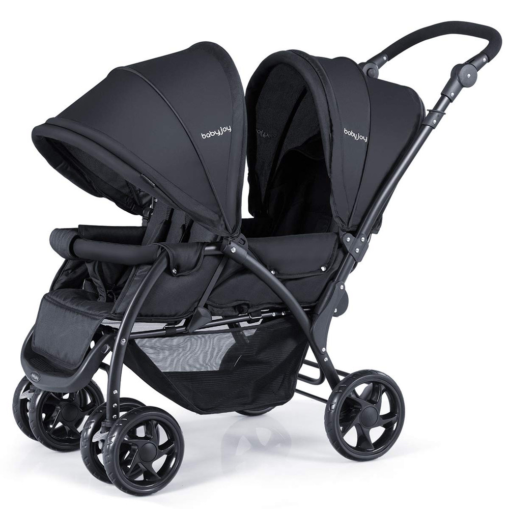 Double Baby Stroller, Foldable Double Seat Tandem Stroller with Adjustable Backr