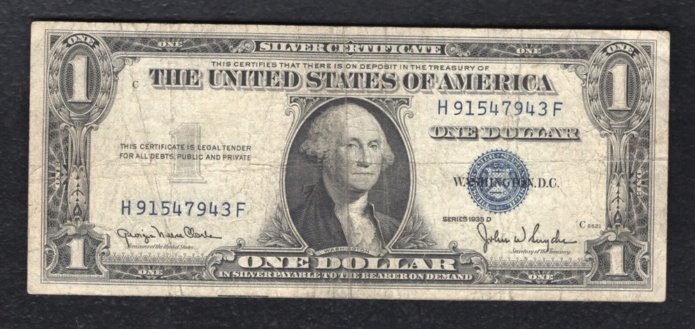 1935-D $1 ONE DOLLAR SILVER CERTIFICATE “MAJOR MISALIGNMENT PRINTING ERROR”