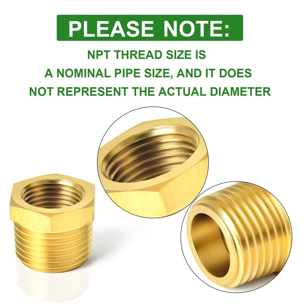 TAISHER 2PCS Brass Reducer Hex Bushing Threaded 1" MNPT x 3/4" FNPT,