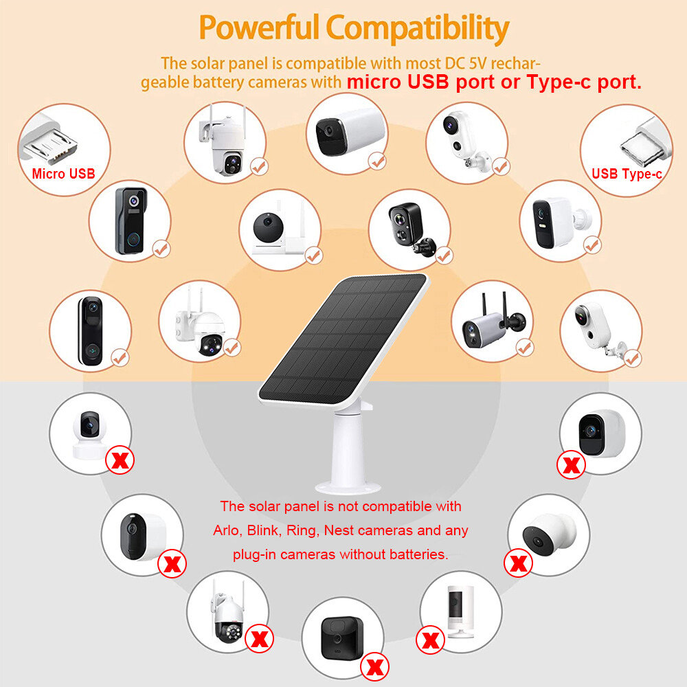 1-4Pcs 5V Solar Panel Charger for Eufy Eufycam Cam E/2C/E/2 Pro Security Camera