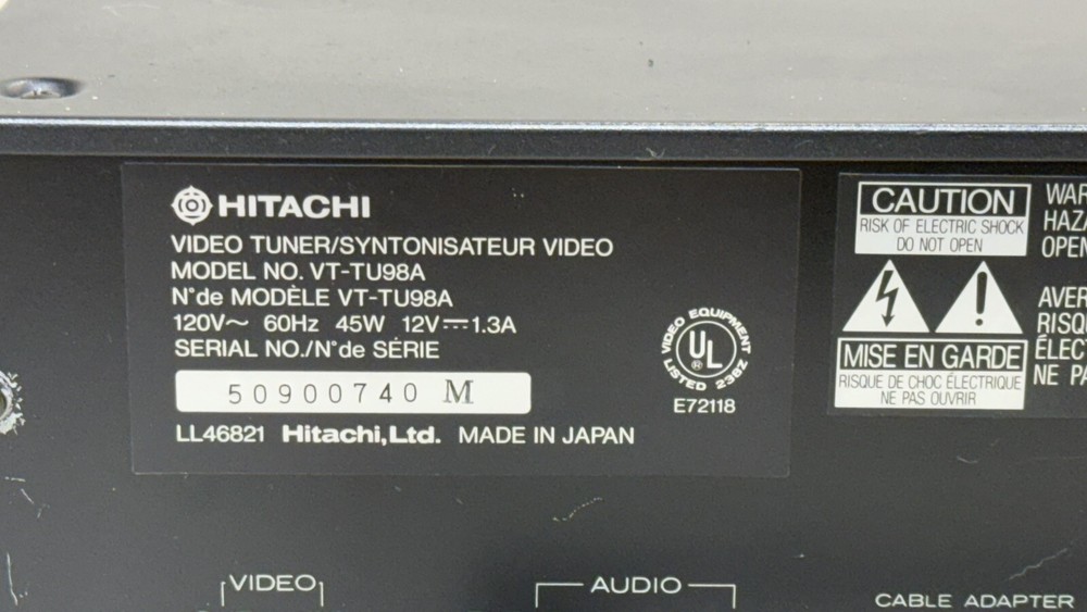 HITACHI VT-TU98A PORTADECK VIDEO SYSTEM TUNER ONLY POWERS ON - REST UNTESTED 🔥