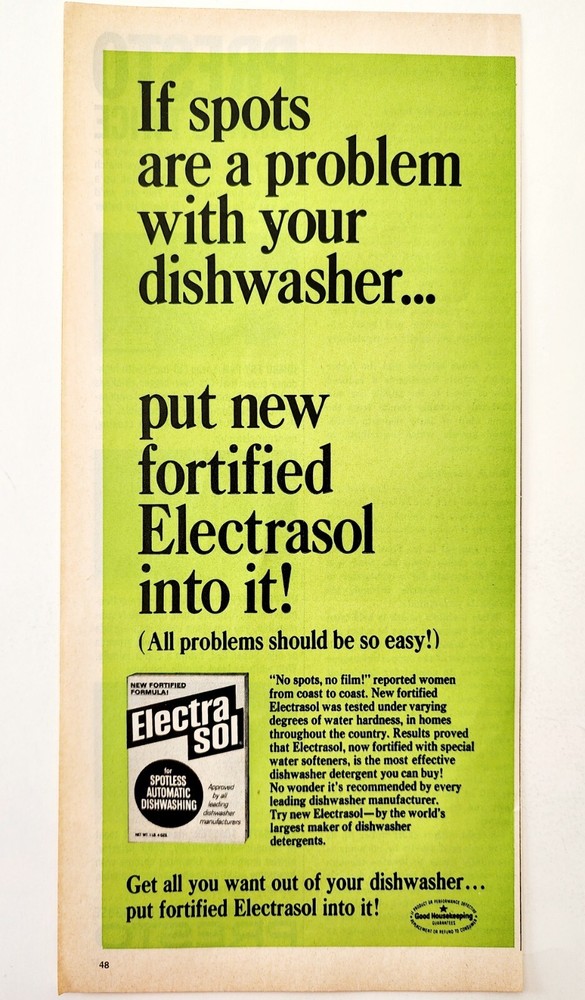 1966 Electrasol Dishwasher Fortified Soap Cleaner Advertisement Detergent E91D