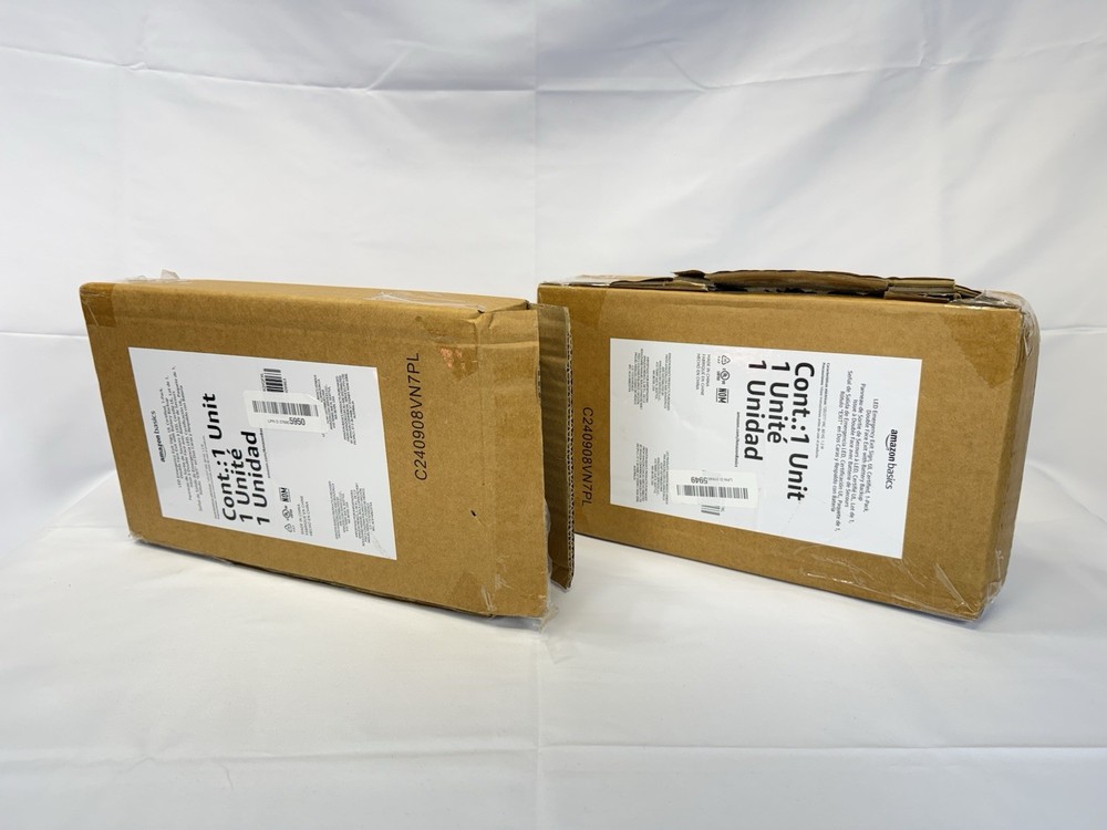 Two Amazon Commercial LED Emergency Exit Signs Battery Backup Open Boxes 2 sided