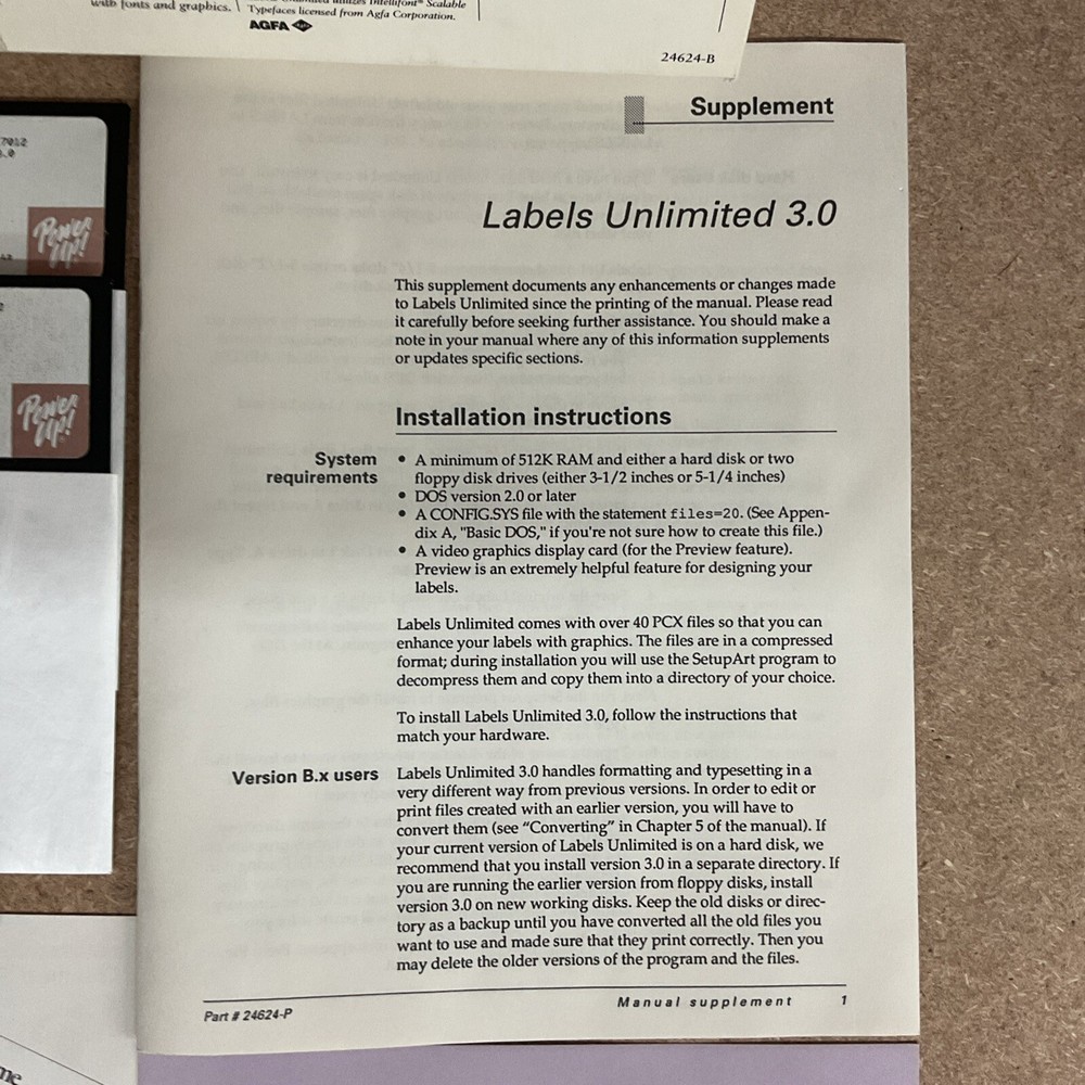 Labels Unlimited Version 3.0 Big Box PC 1990 Power Up Software
